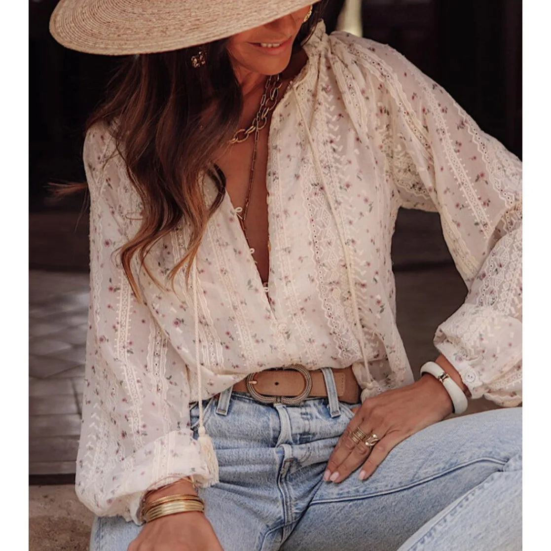 Printed Tassel Blouse