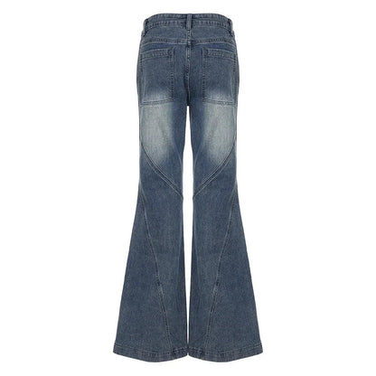 Y2k Low Waisted Washed Flare Jeans Korean Blue Slim Fit Denim Pants Lady Boot Cut Trousers