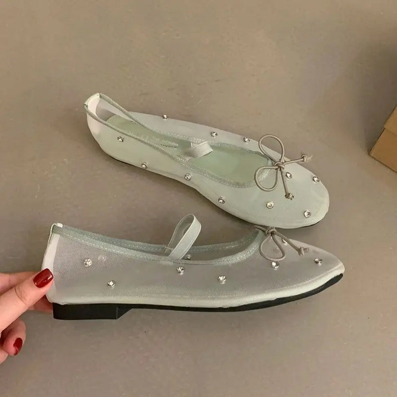 Flat Shoes Mesh Mary Jane Shoes Soft Sole Outdoor Dress Ballerinas