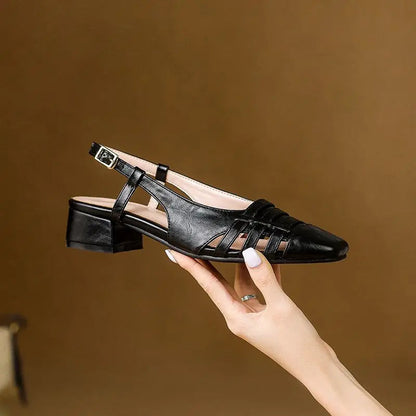 Design Sandals Square Toe Block Heels 3.5cm Back Buckle Strap Big Size 43 Dating Shoes 31 32
