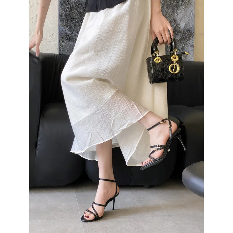 Sandals Stiletto Heels Shoes Open Toe Allmatch Suit Female Beige High Low Peep New Comfort Blac