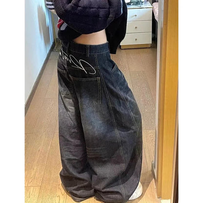 Jeans Y2k American Style Wide Leg Denim Trouser Design Hip Hop Straight High Waist Baggy Denim Pants