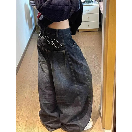 Jeans Y2k American Style Wide Leg Denim Trouser Design Hip Hop Straight High Waist Baggy Denim Pants