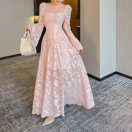 Pink Vestidos Mujer Spring Autumn Ins Dresses Sweet Aline Beach Style Long Dress