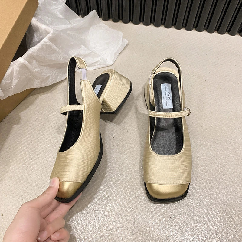 Summer Buckle Square Heel Platform Mary Jane Shoes Designer Soft Soled High Heel Sandals Shoes