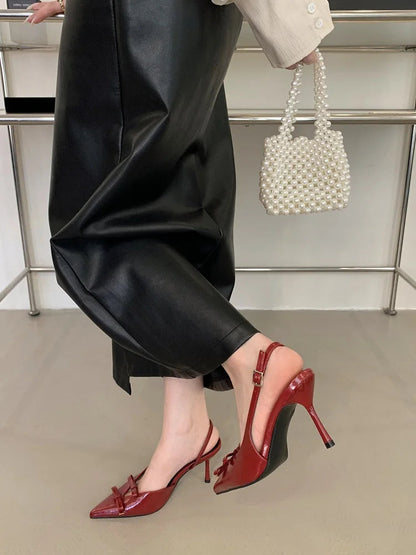 Spring Butterflyknot Buckle Strap Pumps Pointed Toe Thin High Heels Party Wedding Shoes