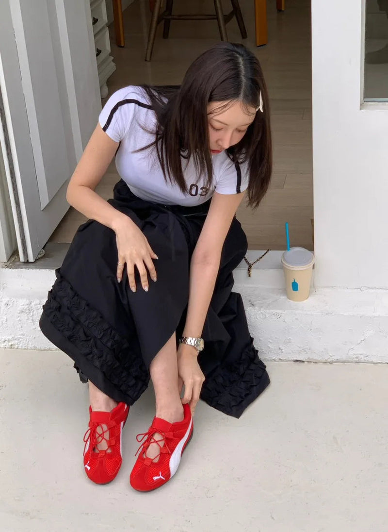 French Style Patchwork Mushroom Edge Split Skirt Summer New Versatile and Personalized Aline Long Skirts