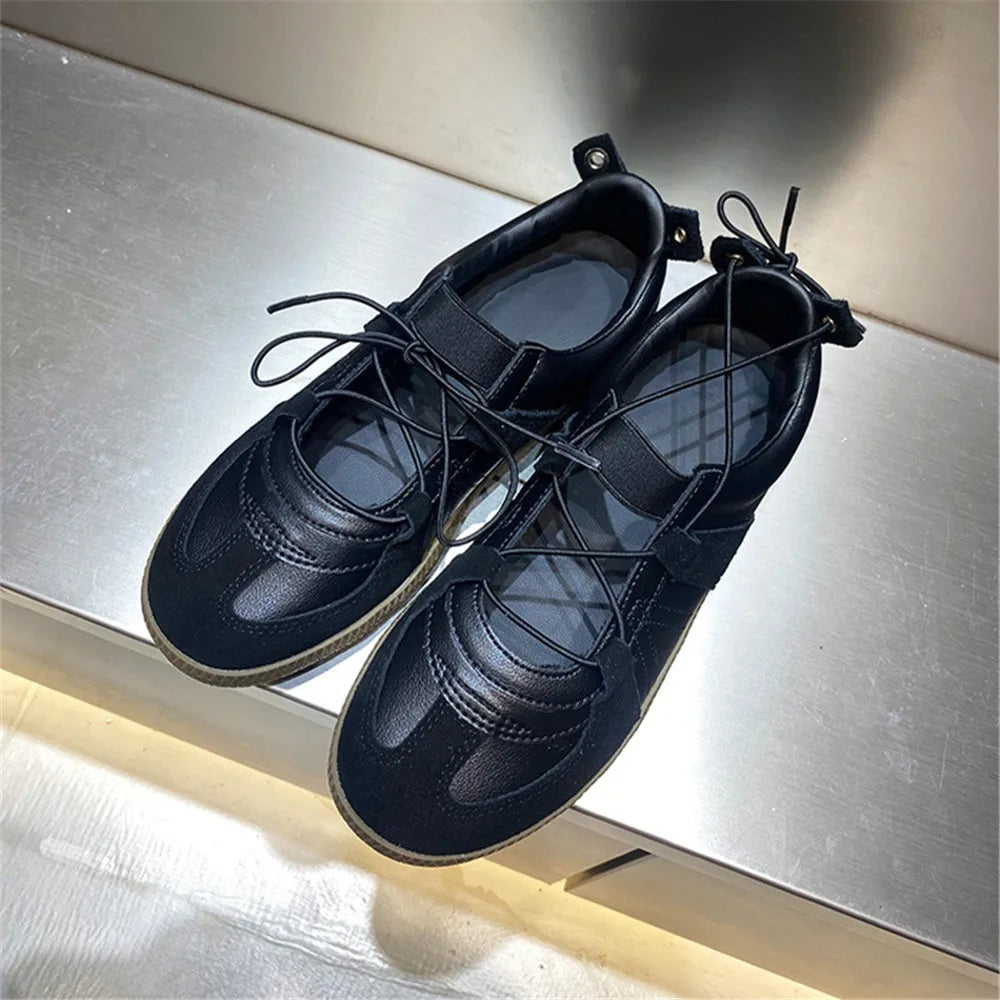 Genuine Leather Sneakers for Breathable Soft Round Toe Shoes Woman Sport Flats Sneakers