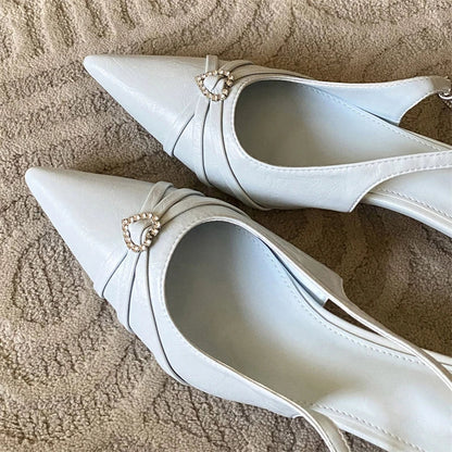 Spring Pointed Toe Slingbacks Pumps Buckle Strap Thin Low Heels Party Prom Female Shoes
