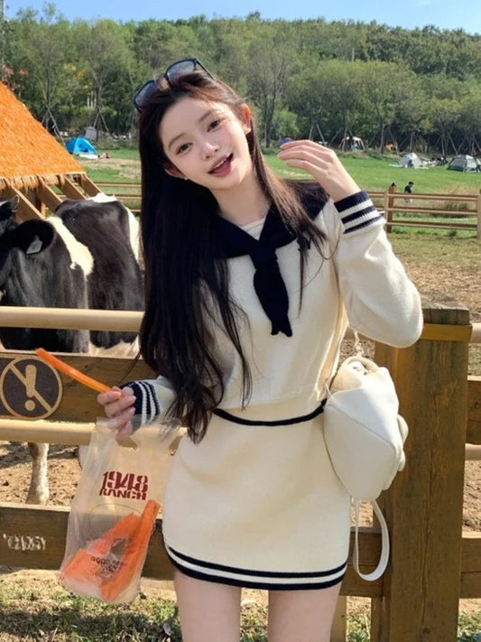 Autumn Winter Y2k Sweater Suits Long Sleeve Y2k Pullover + Mini Skirts Korean Knitted 2 Piece Sets
