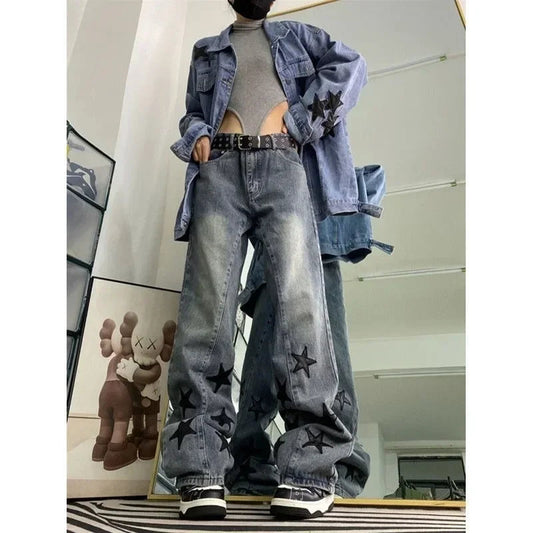Star Y2k Jeans Acubi Harajuku Baggy Grunge Denim Pants Korean Trousers Aesthetic