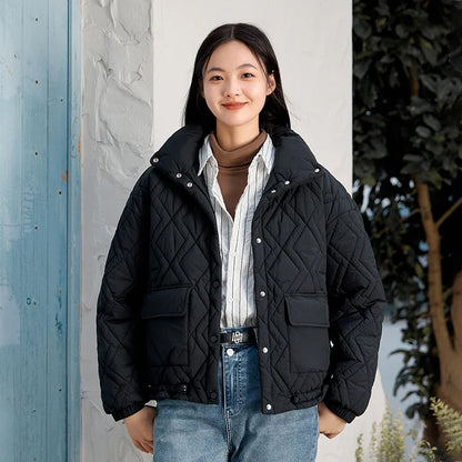 Cotton Clothing Stand Collar Loose New Winter Texture Rhombus Cotton Coat