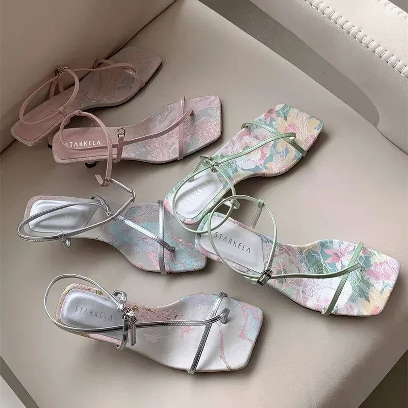 Original Designer Sandals Satin Design Heels Anklewrap Clip Toe Summer Sandals Dress Shoes