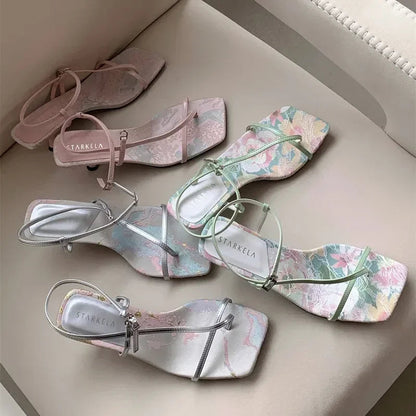 Original Designer Sandals Satin Design Heels Anklewrap Clip Toe Summer Sandals Dress Shoes