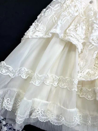 Sweet Thin 2piece Set Dress Design Bow Slash Neck Sleeveless Lace Dresses Female Cardigan