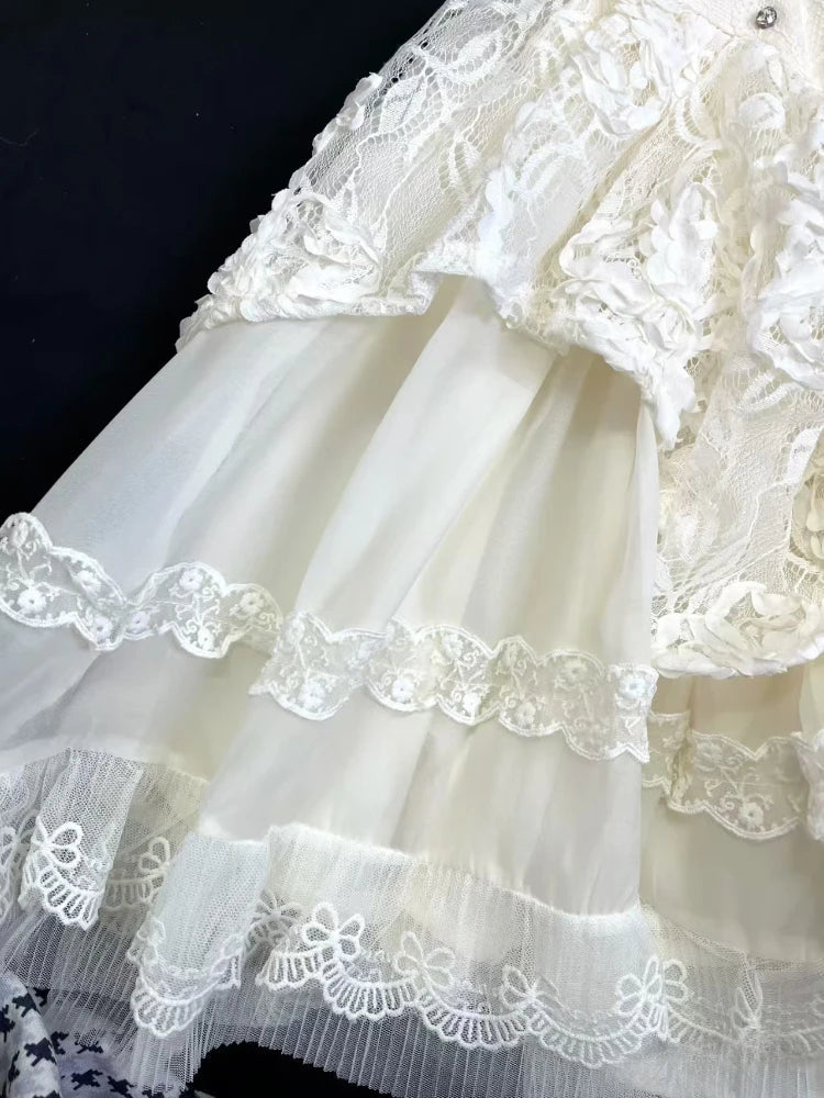 Sweet Thin 2piece Set Dress Design Bow Slash Neck Sleeveless Lace Dresses Female Cardigan