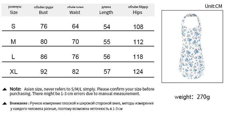 Halter Mini Dresses Spring Summer New Slim Blue Print Dress Backless Dress