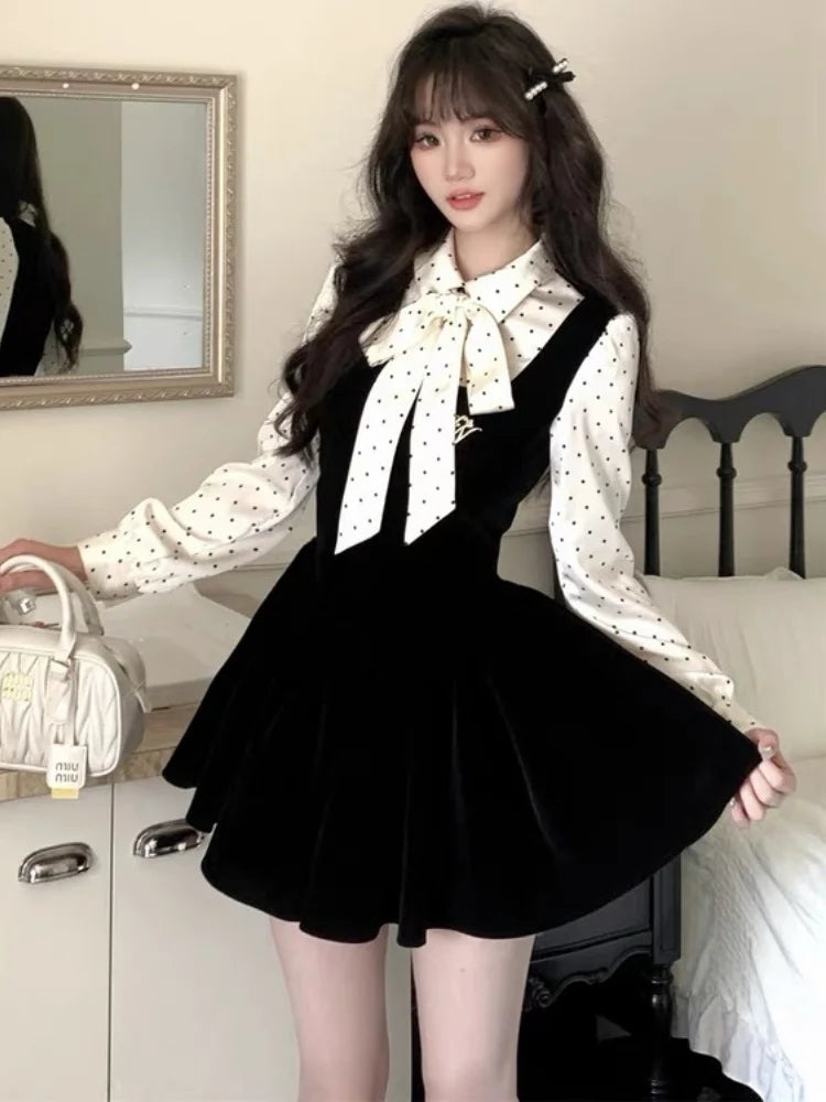 Autumn Spring New Patchwork Mini Dress Long Sleeve Female New Clothes