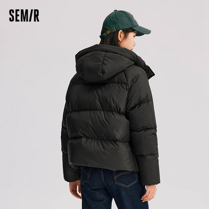 Down Jacket Color Loose Versatile Winter New Three-proof Hooded Puffer Coat Down Jacket