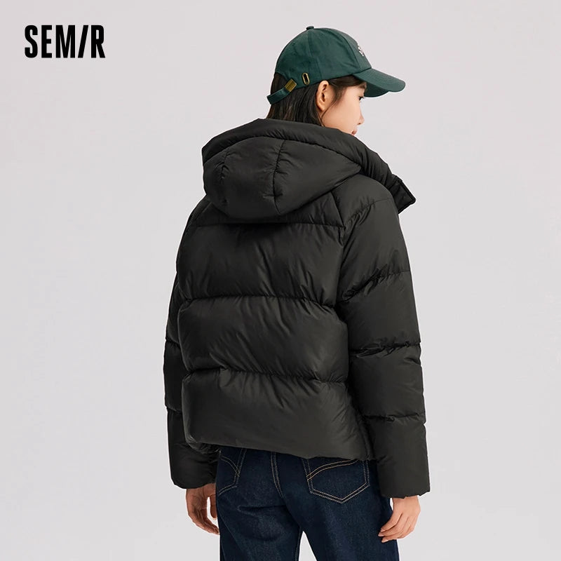 Down Jacket Color Loose Versatile Winter New Three-proof Hooded Puffer Coat Down Jacket