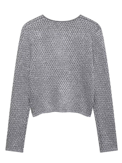 Slim Sequin O Neck Knitted Cardigan Long Sleeve Single Breasted One Button Sweater Spring Lady New Commute Knitwear