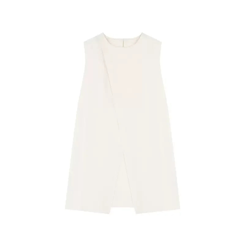 Split White Blouse Sleeveless Lace Up Loose Shirt Office Lady Summer Design Tops Mujer New