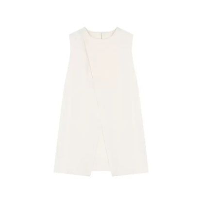 Split White Blouse Sleeveless Lace Up Loose Shirt Office Lady Summer Design Tops Mujer New
