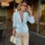Slim Cropped Denim Jacket Lapel Long Sleeve Double Breasted Blazer Coat Female Spring Summer High Street Outwears