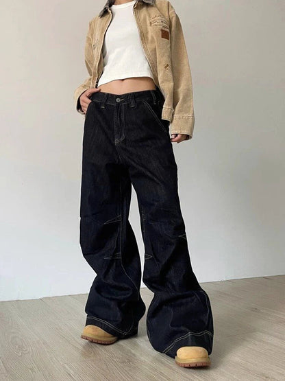 Y2k Denim Low Waist Jeans Harajuku Wide Leg Baggy Pants High Street Oversize American Retro Cargo Trousers Grunge