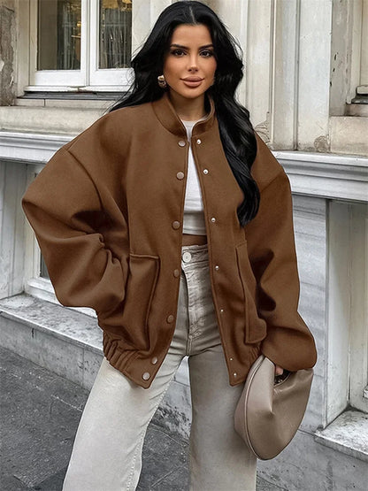 Winter Pocket Outwear Female Patchwork Loose Lapel Long Sleeve ’s Coat