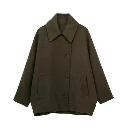 Diagonal Breasted Warm Loose Jacket Lapel Double Pocket Batwing Sleeve Coats Winter Female Outwear