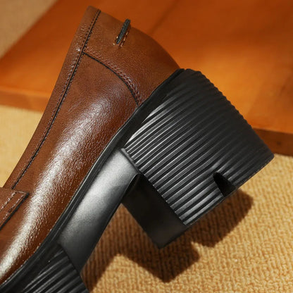 Genuine Leather Chunky Heel Platform Spring New Moccasins Round Toe Soft Comfortbale Loafers Shoes Hot