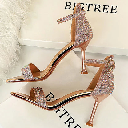 Shoes Rhinestone High Heels Pumps Kitten Heels Party Shoes Open Toe Sandals Heel Stiletto Wedding Shoes
