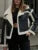 Pu Lapel Fluffy Oversized Sweater Outwear Winter Pocket Patchwork Contrast for Coat New