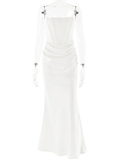 Summer New Waist Strapless Line Neck Long Dress Spicy Girl Backless Bodycon Party Club Evening Dress