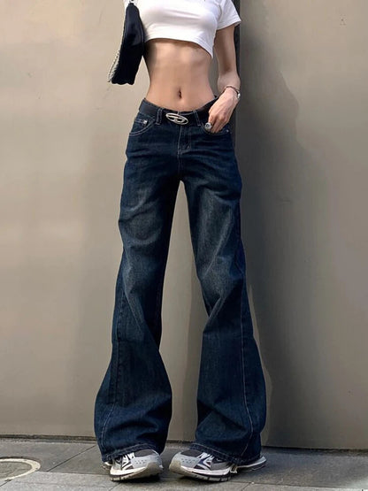 Classical Gyaru Japanese Jeans Harajuku Y2k Low Rise Flare Denim Pants 2000s Bellbottom Trousers Kpop