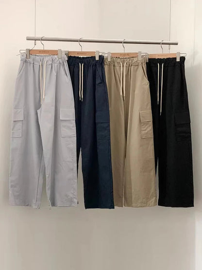 Korean Spring New French Age Reduced Elastic Waist Drawstring Large Pocket Versatile Loose Pants