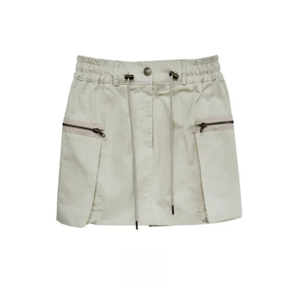Summer Korean Retro High Street Side Pocket Zipper Drawstring Low Waist Mini Skirt Skirt