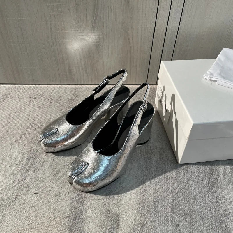 Split Toe Ninja Split Toes Pumps Woman Heels Mary Janes Round High Heel Shoes Buckle Strap Shallow Sandals Shoes