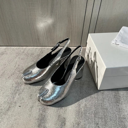 Split Toe Ninja Split Toes Pumps Woman Heels Mary Janes Round High Heel Shoes Buckle Strap Shallow Sandals Shoes
