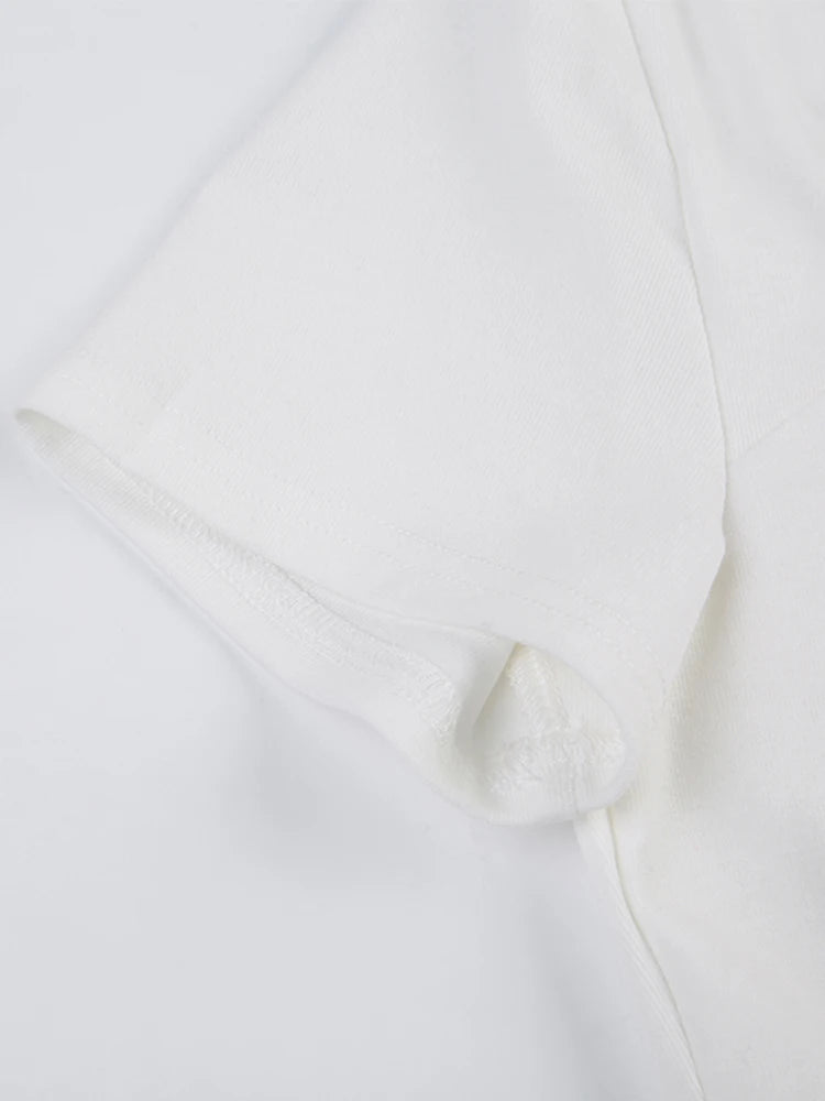 Bust Ruched Tie Patchwork Lace Short Sleeve White T-shirt Balletcore Y2k Clothes