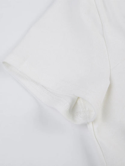 Bust Ruched Tie Patchwork Lace Short Sleeve White T-shirt Balletcore Y2k Clothes