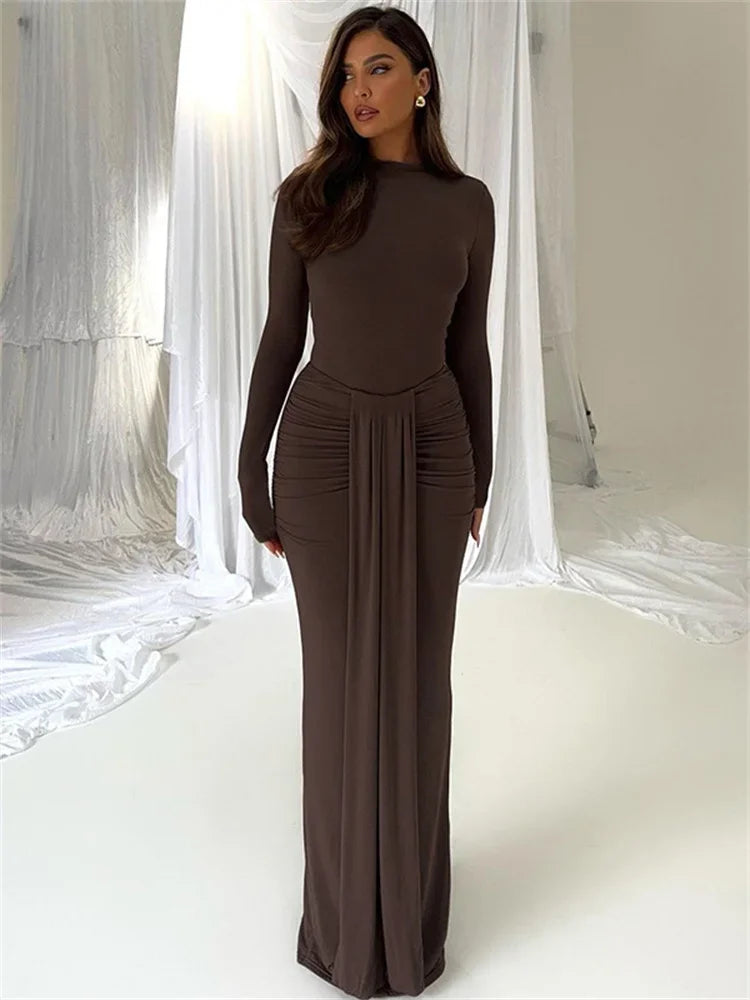 Winter 2 Piece-set Maxi Skirt High Waist Jumpsuit and Pleated Long Skirt Outfits Skinny Outfits