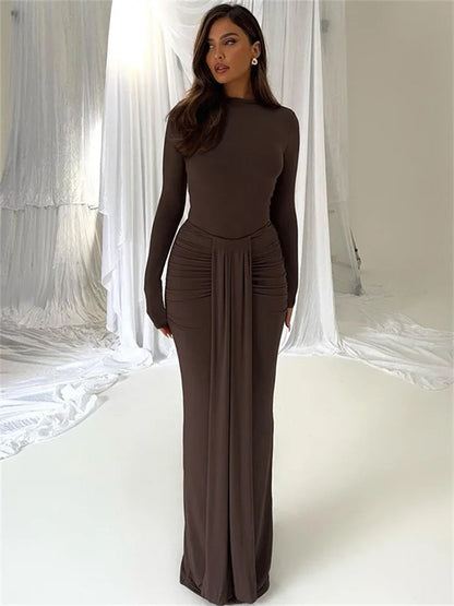 Winter 2 Piece-set Maxi Skirt High Waist Jumpsuit and Pleated Long Skirt Outfits Skinny Outfits