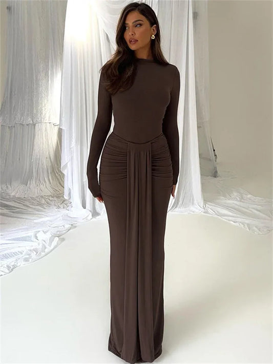 Winter 2 Piece-set Maxi Skirt High Waist Jumpsuit and Pleated Long Skirt Outfits Skinny Outfits