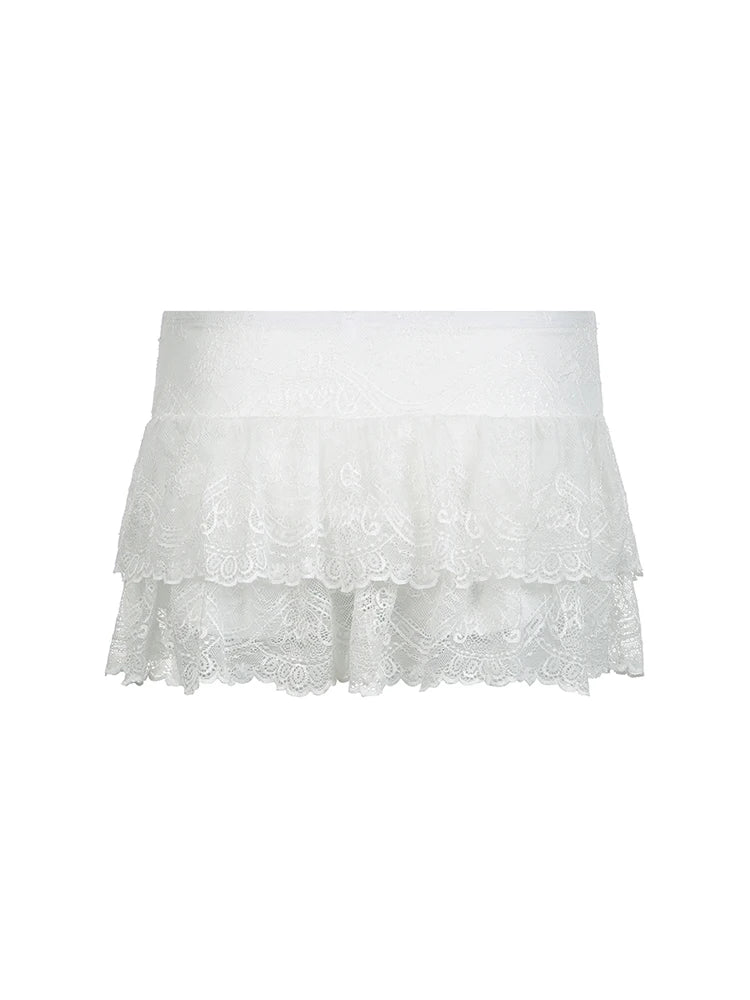Black Low Waist Tiered Lace Shorts Skirts White Fairycore Micro Skirt
