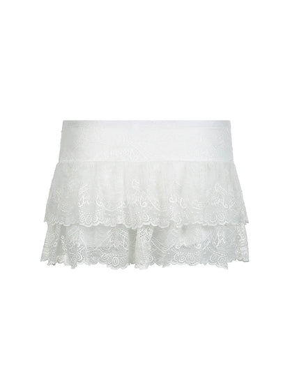 Black Low Waist Tiered Lace Shorts Skirts White Fairycore Micro Skirt