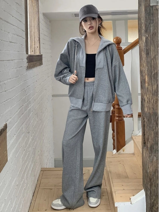 Y2k Two-piece Set Tracksuit Stand Collar Long Sleeve Zip-up Sweatshirt Long Pants Korean Autumn New Outfits