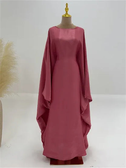 Autumn Loose Shiny Maxi Dress ’s Butterfly Batwing Long Sleeve Muslim Clothes Party Dress Female Long Dress New
