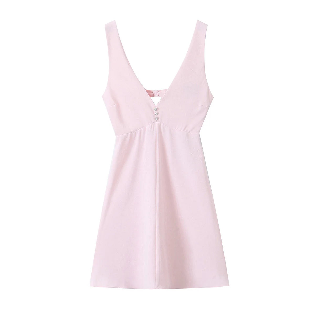 Summer Woman Vneck Mini Dress Slim Fit Aline Pleated Party Dresses Female Sleeveless Backless Tank Dress